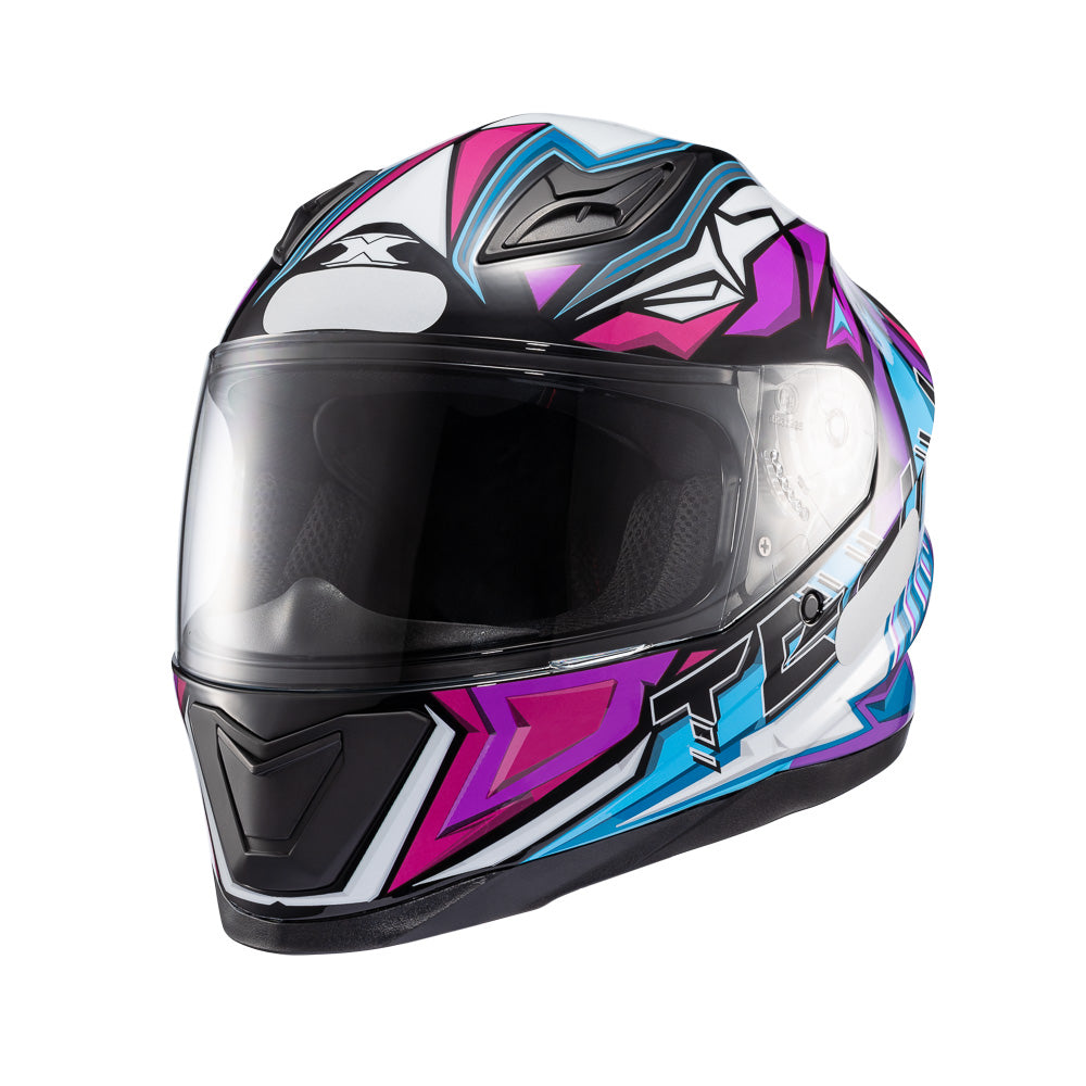 Capacete Texx Fechado Hawk Genesis Roxo Azul Rosa