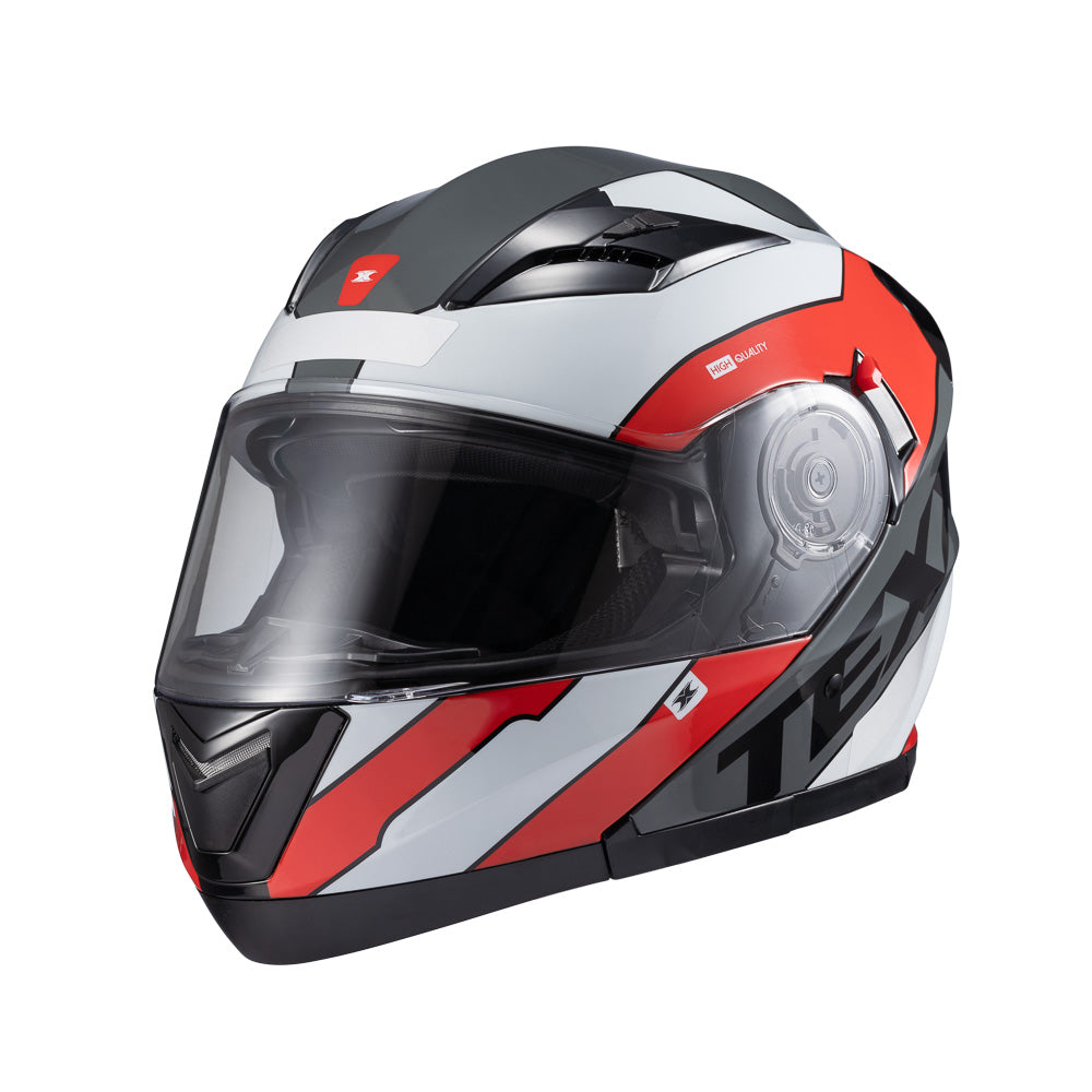 Capacete Texx Escamoteável Gladiator V3 Reisen Vermelho Branco Brilhante