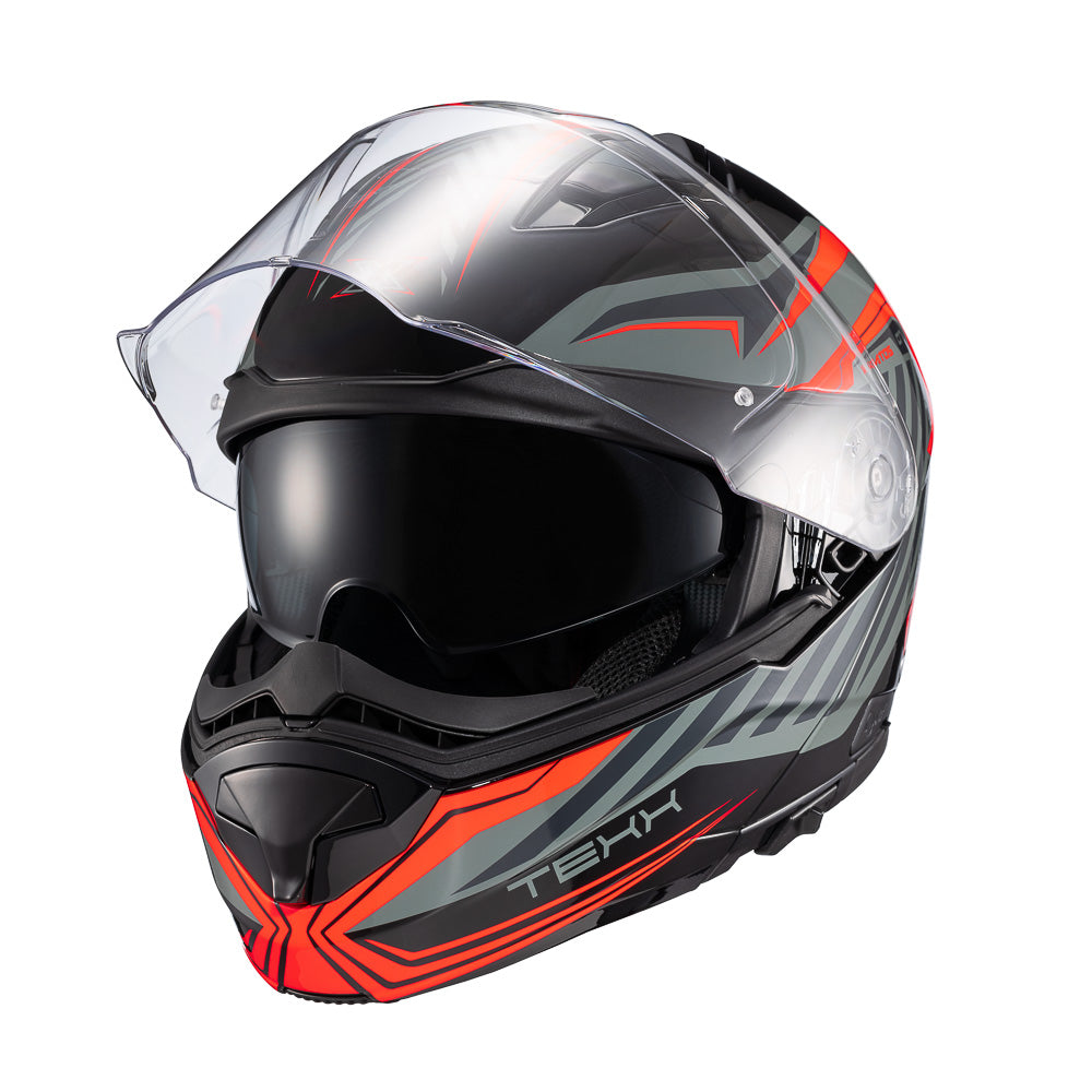 Capacete Texx Escamoteável Kratos Nomade Preto Vermelho Cinza Brilhante